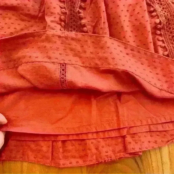J Crew Boho Cottagecore Cherry Red Textured  Lace High Waisted Mini A Line Skirt - Picture 7 of 10